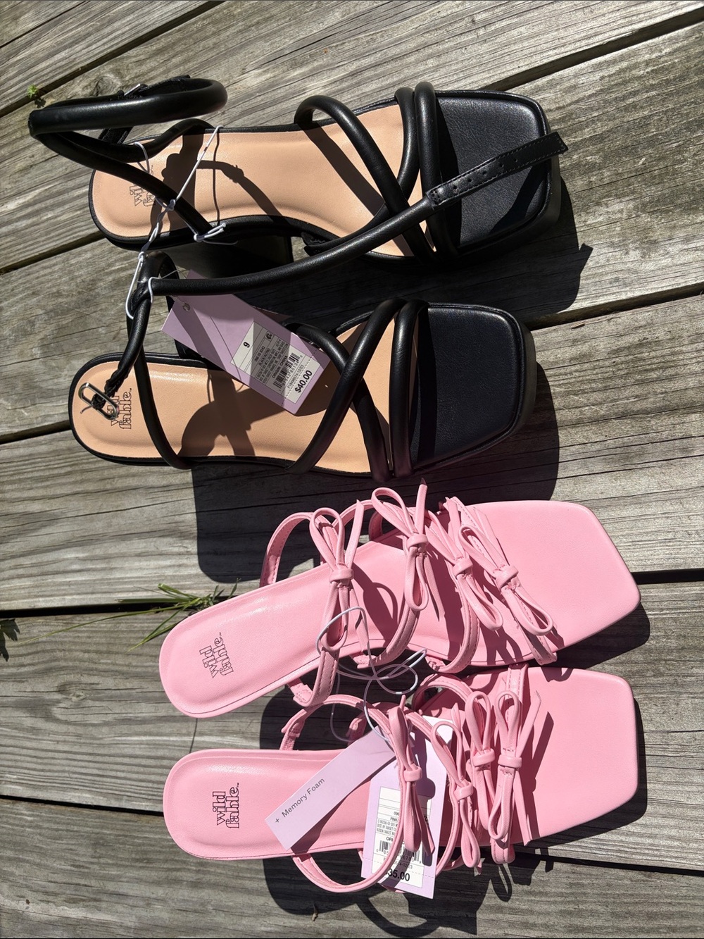 Women's Strappy Square-Toe Heels in Black and Pink